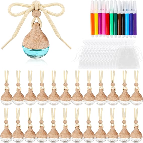 25 Pcs Refillable Car Air Freshener Hanging Diffuser Car Diffuser Bottles Freshener Diffuser Pendant for DIY Essential Oils