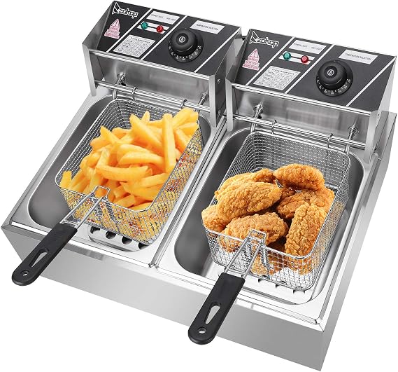 Electric Fryer,12L Commercial Electric Countertop Stainless Steel Deep Fryer Basket French Fry Restaurant Home Kitchen