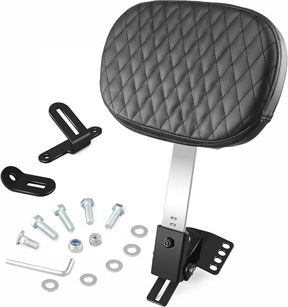 Adjustable Plug-in Driver Rider Backrest Custom Kit for Harley Electra Glides 1997-2026 Made Fit for Touring Models Road King Street Glide (Chrome Finished Stitching Pad)