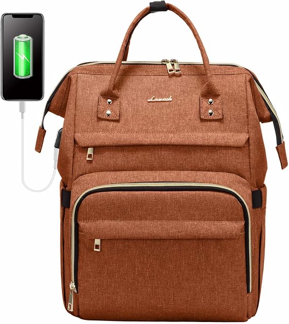 LOVEVOOK Laptop Backpack Women, Large Work Womens Backpacks, 15.6 Inch Rucksack Bag for Travel Business Uni, Lightweight Ladies Back Pack with USB Port & Anti-Theft Pocket, Orange