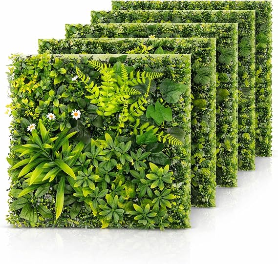 6Pcs Grass Wall Panels, Artificial Grass Wall Panels 20"x20", Greenery Hedge Artificial Fake Grass Backdrop for Indoor Outdoor Privacy, Birthday Wedding Decor, Birthday Party, Home Wall (402)