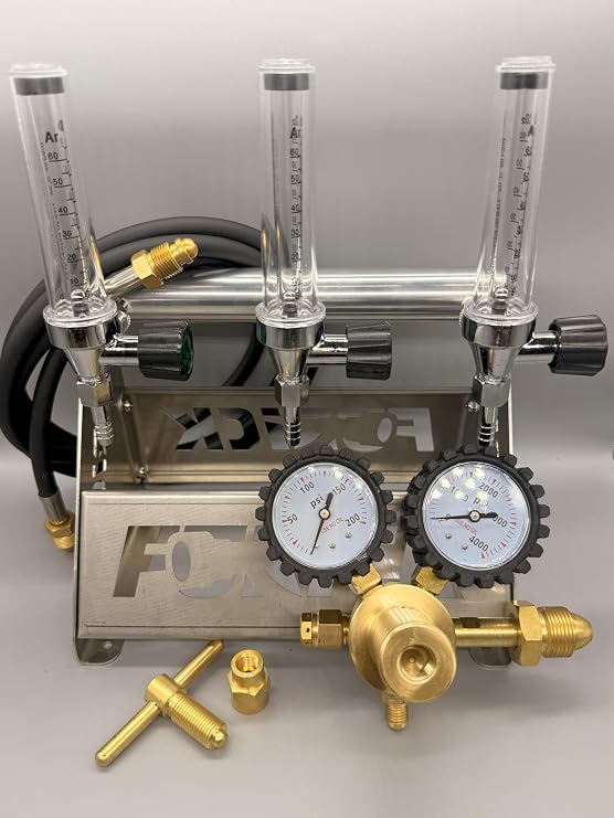 Furick Triple Output Purge Manifold (FPMFK), Argon Regulator Flow Meter, TIG MIG Welding, 0-50 CFH, 0-200 PSI, CGA580 Inlet. Made in USA