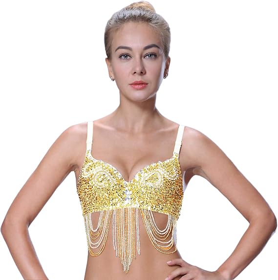 Sequin Bra Top Beaded Belly Dance Rave Festival Fit 32B-34B