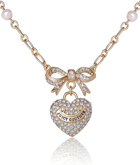 Juicy Couture Logo Heart Necklaces for Women Gold Tone