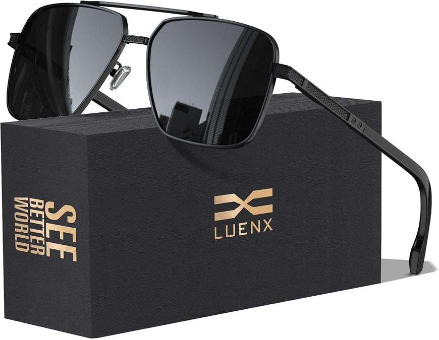 Luenx Mens Polarized Aviator Sunglasses: Rectangular UV400 Driving