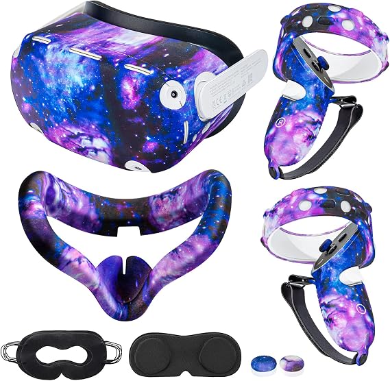 Compatible with Oculus Quest 2 Accessories,for Quest 2 VR Silicone face Cover, VR Shell Cover,Quest 2 Touch Controller Grip Cover,Protective Lens Cover,Disposable Eye Cover. (Starry Purple)