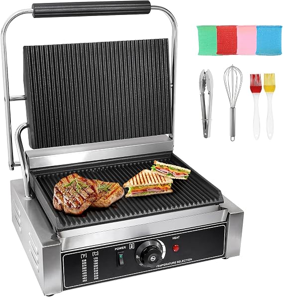 Dyna-Living Panini Press Sandwich Maker 2200W Electric Sandwich Press Grill Machine Non-Stick Commercial Kitchen Equipment for Making Panini Sandwiches, Steak, Hamburgers, Bacons or Chicken Chops