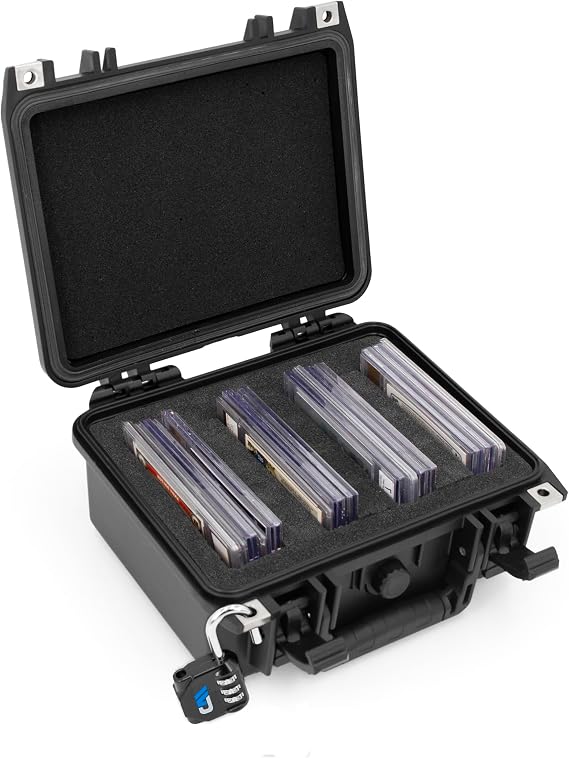 CASEMATIX Graded Card Storage Box Compatible with 22 BGS 35 FGS 29 PSA Graded Sports Cards or 100+ Sleeve Top Loaders, Waterproof Graded Card Case with Customizable Foam and Padlock