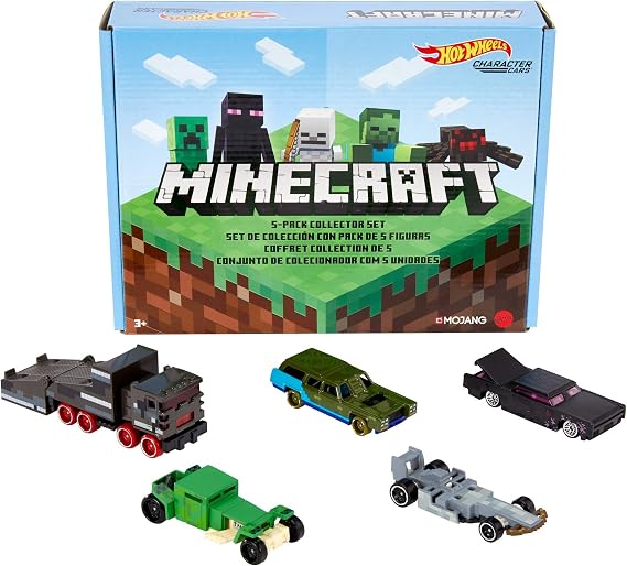 Hot Wheels Minecraft Character Vehicle 5-Pk Collector Set, 1:64 Scale Collectible Cars and Trucks for Play and Display, Gift for Kids Age 3 and Older