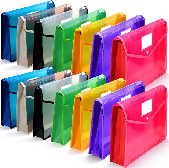 Epakh 14 Pack Plastic Expanding File Folders Waterproof, Mixed Color