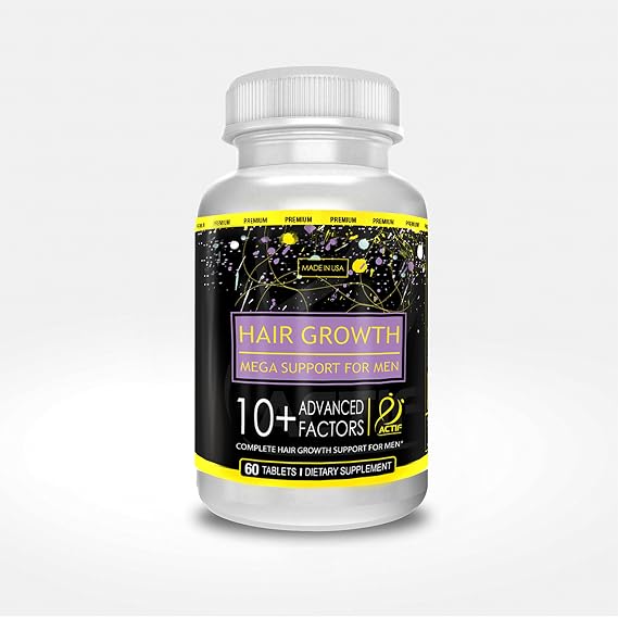 ACTIF Hair Growth for Men Mega Support 10+, Non-GMO, Stops 99% Hair Loss, Made in USA, 60 Count