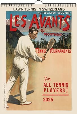 2026 Wall Calendar [12 pages 8x12] Tennis Vintage Sport Ads Poster Advert