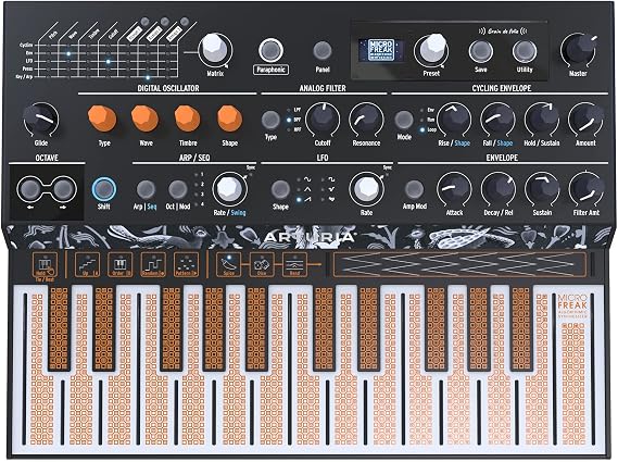 Arturia MicroFreak Synthesizer Keyboard | 21 paraphonic oscillator modes from physical modeling to wavetable, 25-key poly-aftertouch keybed, CV pitch gate and pressure