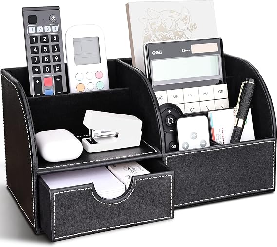 Richblue PU Leather Desk Organiser, Pen Holders Desk Tidy Organiser Set, office Pen Pot for DeskN (L-Black)