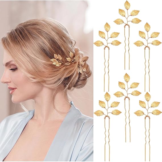 Willbond 6 Pack Bride Gold Leaf Hair Pins, Vintage Wedding Accessories