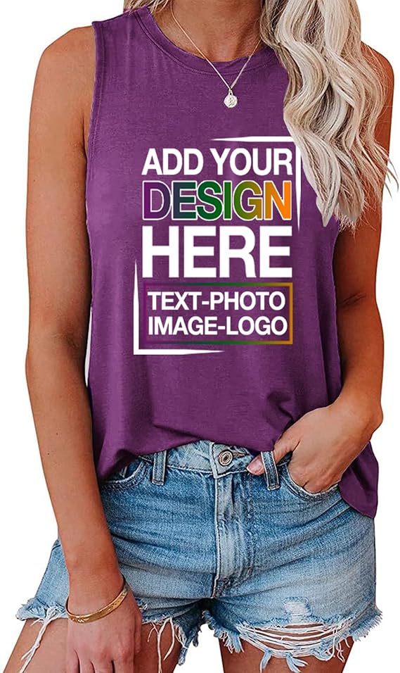 Custom Tank Tops for Women Design Your Own Summer Beach Casual Sleeveless Graphic Shirts Dressy Clothes