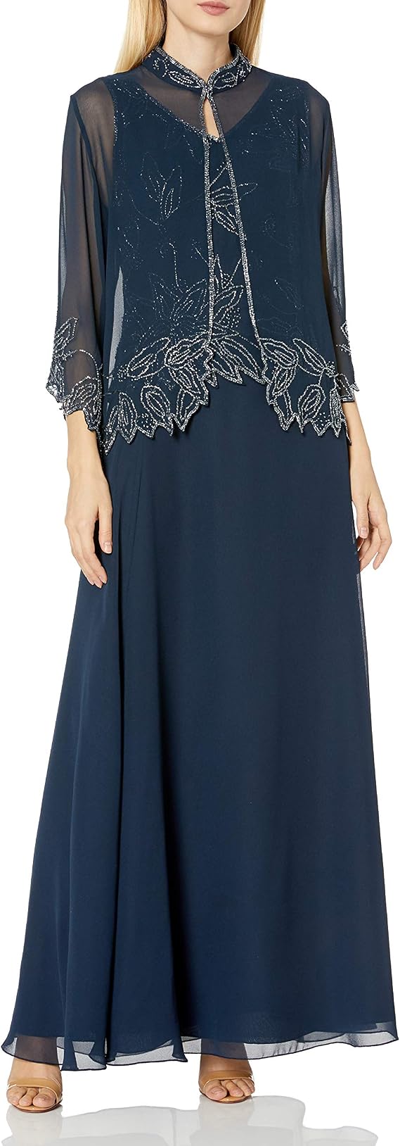 J Kara Women's Petite Beaded Jacket Dress Peite