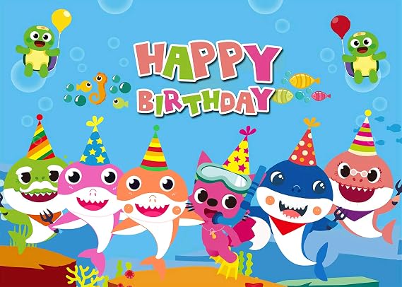 7x5ft Cartoon Baby Shark Family Photo Background for Children Happy Birthday Party Photography Backdrops of Blue Ocean Theme BV019