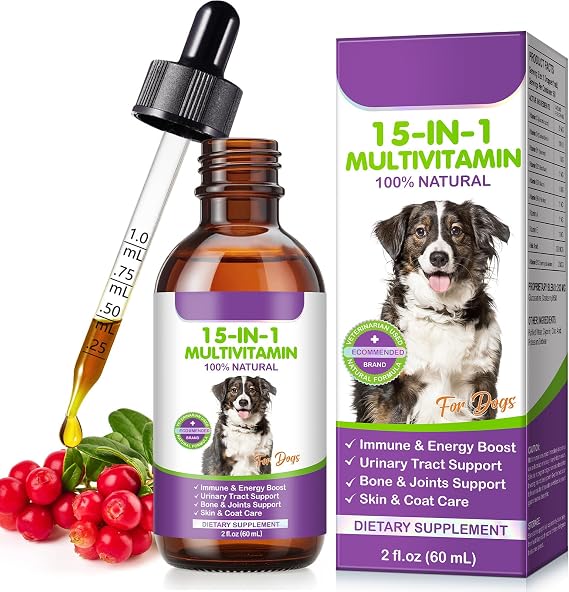 Dog Multivitamin - Strengthening Immune System & Supporting Bones and Joints｜Supplements & Vitamins for Dogs Supporting the urinary tract｜Dog Multivitamins and Minerals Caring for Skin & Coat - 60ml