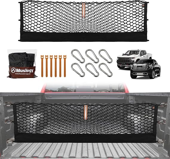 Cargo Net for 2013-2026 Chevy Silverado GMC Sierra 1500/2500/3500HD | Custom Fit, Truck Bed Storage Organizer Net for Pickup Truck Bed Divider, Heavy Duty Carabiners, Night Visible Grab Handle