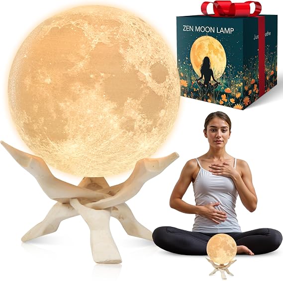 Mind-Glowing Zen Moon Lamp, Guided Breathing, Sleep Timer (5.5 inch) | Rechargeable Visual Meditation Light, 7 Chakra Colors, 4-7-8 Breathing Mode, Spiritual Birthday Gift for Women