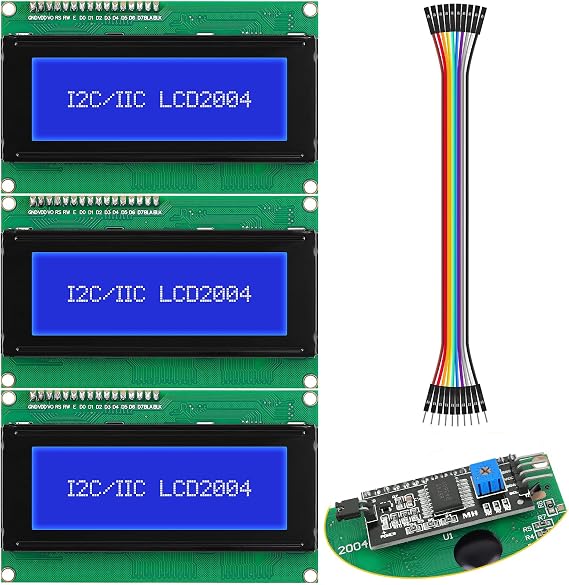 3PCS IIC/I2C 2004 LCD Screen, 20x4 Module Display with IIC I2C Adapter with 7.87inch 10P Male to Female Dupont Cable for Arduino Raspberry Pi