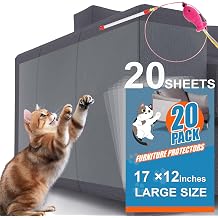 20Pack Cat Scratch Furniture Couch Protector - Large Size 17x12inch Sofa Protectors Tape from Anti Cats Claws Scratching, Chair Corner Guards Cover for Cat Stop Scratching with 50 Twist Pins and Toy