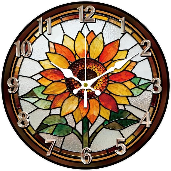12 Inch Sunflower Pattern Round Wall Clock Silent Non Ticking Decorative Clock, for Home Living Room Bedroom Kitchen Office Decor