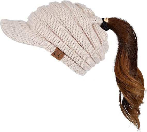 C.C Messy Bun Ponytail Visor Brim Beanie Hat Bundle Hair Tie (MB-131)
