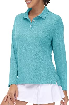 KEFITEVD Womens Golf Polo Shirt Long Sleeves UPF 50 Sun Protection Shirts Quick Dry Lightweight Athletic Sports Tennis Top