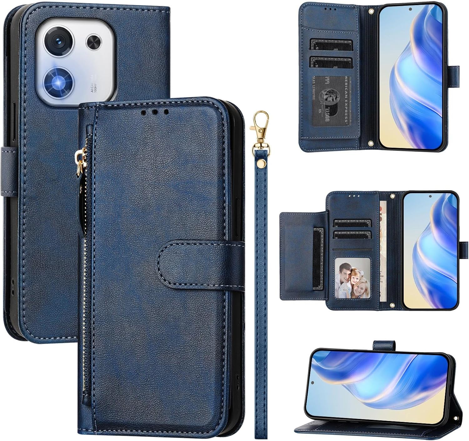 Compatible with for Honor X70i 5G ABR-AN00 PU Leather Card Holder Wallet Flip Stand Magnetic Closure Phone Cover Blue