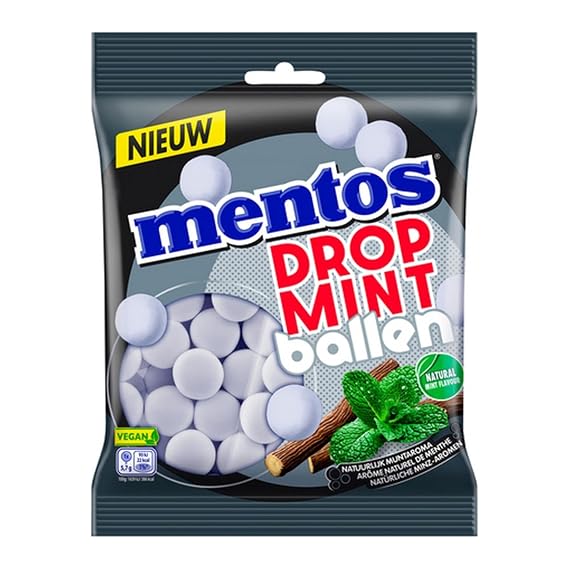 Mentos Drop Mint Ballen I Licorice Mint Flavored Chewy Balls I Hard Outside with Soft Filling I 220 g 7.76 ounce total