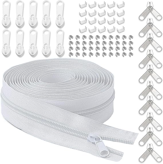 LHZHLE Continuous Zips Roll for Sewing: #5 10 Yards White Nylon Zipper Tape with 20 Slider