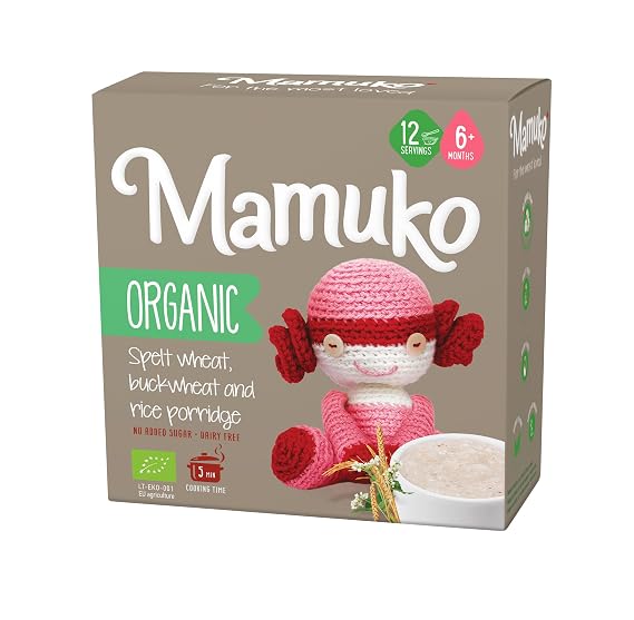 MAMUKO Organic Porridge - Healthy Porridge Blend of Spelt, Buckwheat & Rice - High Fiber Porridge with No Added Sugar, Milk & Preservatives - Organic Porridge Ideal for Toddlers - (200g & 10 Servings)