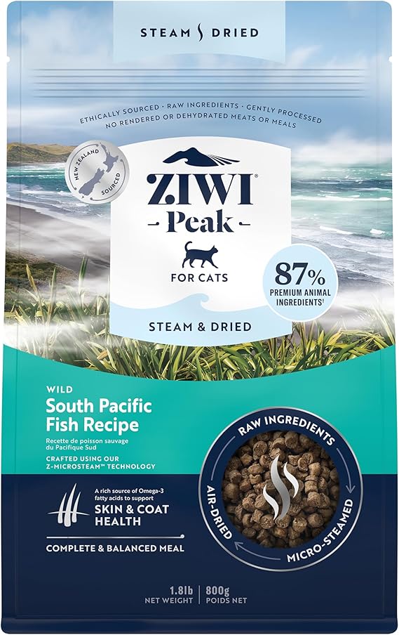 ZIWI Peak Steam & Dried Cat Food Wild South Pacific Fish - High Protein, Skin & Coat Health, Low Carb, for All Life Stages (28.8oz)