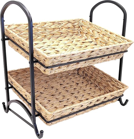 Stackable Candy Display Rack wtih Rattan|Stackable Candy Organizer|Multi-Function Snack Rack&Shelf for Chips |Perfect Display Solution for Stores (Brown, Medium)