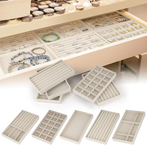 10 Pack Jewellery Drawer Organiser Insert, Velvet Jewellery Trays