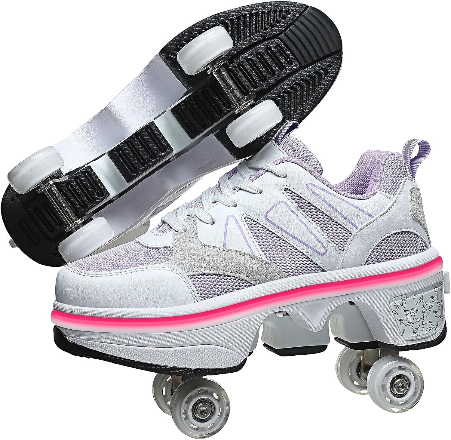 2-in-1 Roller Skates & Sneakers Uni Retractable Wheels Outdoor Fan & Fitness Kick Roller Shoes