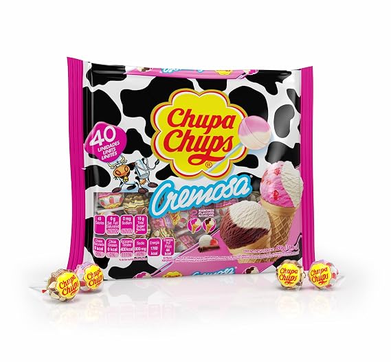 Chupa Chups Cremosa Lollipop Assortment, 2 Ice Cream Flavors, Individually Wrapped Candy for Kids, 16.9 Oz Bag (40 Suckers)