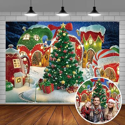 Cartoon Christmas Village Photography Backdrop Winter Snow Pine Tree Background Xmas Fairy Tale Animated Kid Party Photo Booth Banner Supplies 7x5