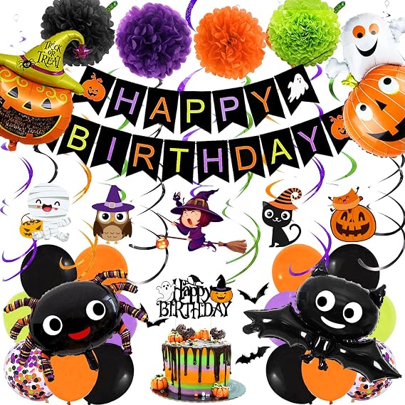 Halloween Party Decorations Halloween Birthday Party Decorations Include Halloween Birthday Banner Halloween Balloon and Halloween Birthday Cake Topper for Halloween First Birthday Decorations