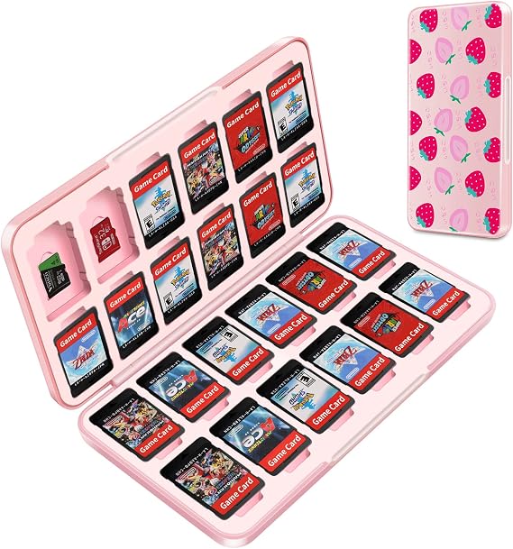 OLDZHU Cute Switch Game Case Holder Compatible with Nintendo Switch&Switch OLED Game,Switch Game Card Case Storage for 24 Games Cartridges and 24 Micro SD Card (Fruit)