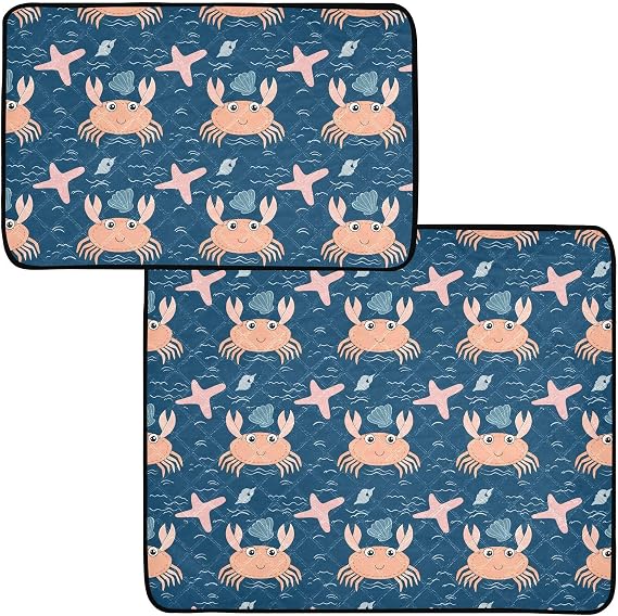 Pastel Crabs Pee Pads for Dogs, 2-Pack Washable Puppy Pads Reusable Dog Pee Pad Non-Slip Training Pads for Potty, Crate, Bed, 24x36in + 36x42in