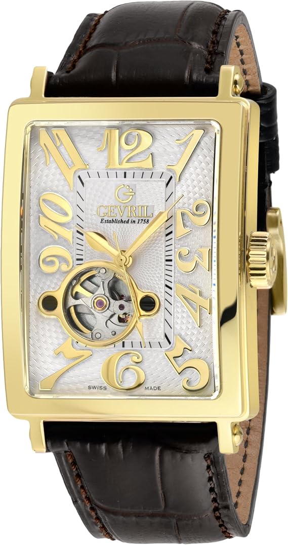 Gevril Men's Avenue of America Intravedere Swiss Automatic Watch, Genuine Handmade Leather Strap