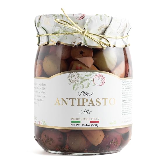 Giusto Sapore Antipasto, Premium Pitted Olives in Oil - Imported from Italy and Family Owned - 19.4oz