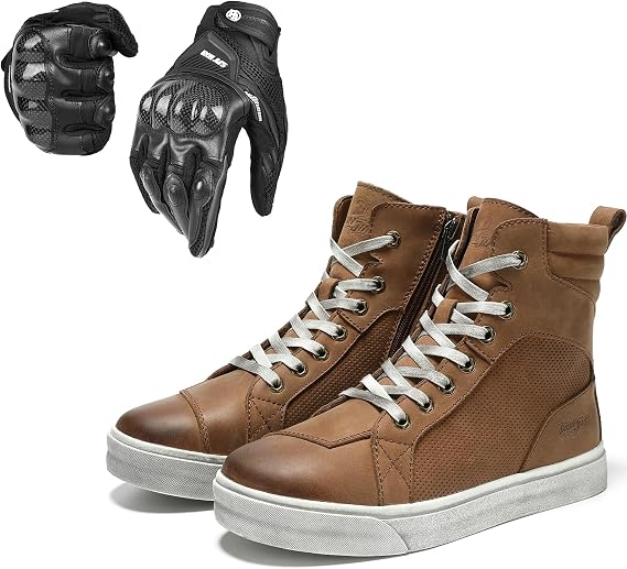 BORLENI Motorcycle Shoes for Men with Motorcycle Gloves Touch Screen