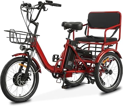 Ontrip Electric Tricycle for Adults Electric Tricycle 20 x4.0 FoldingFat tire 3-Wheel Electric Bicycle with Shopping cart Frame48V 15Ah Lithium Battery