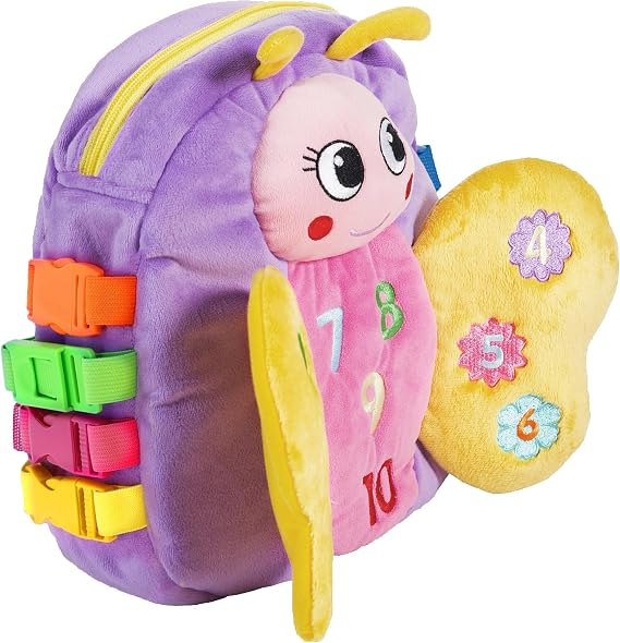 Buckle Toys, Blossom Butterfly Activity Backpack, Educational Learning | Must Have for Long Car Trips, Zippered Pouch for Storage, Great Gift for Toddlers, Girls and Kids