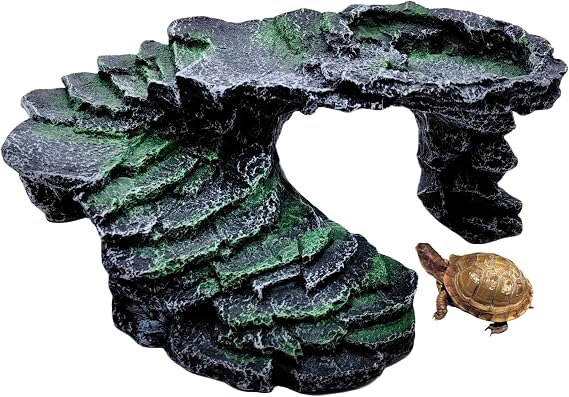 M2cbridge Reptile Hide Resting Step Ledge Cave Hideout Turtle Basking Platform Great for Reptiles, Amphibians, and Fish (Black Step Ledge)