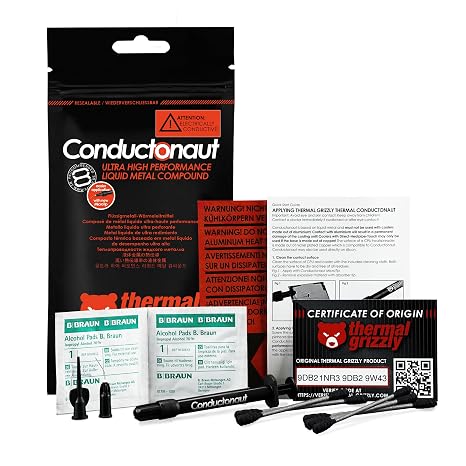 Thermal Grizzly Conductonaut Thermal Grease - 1 Gram Set + 3X Extra Applicators - Liquid Metal Thermal Paste for Cooling The CPU, GPU